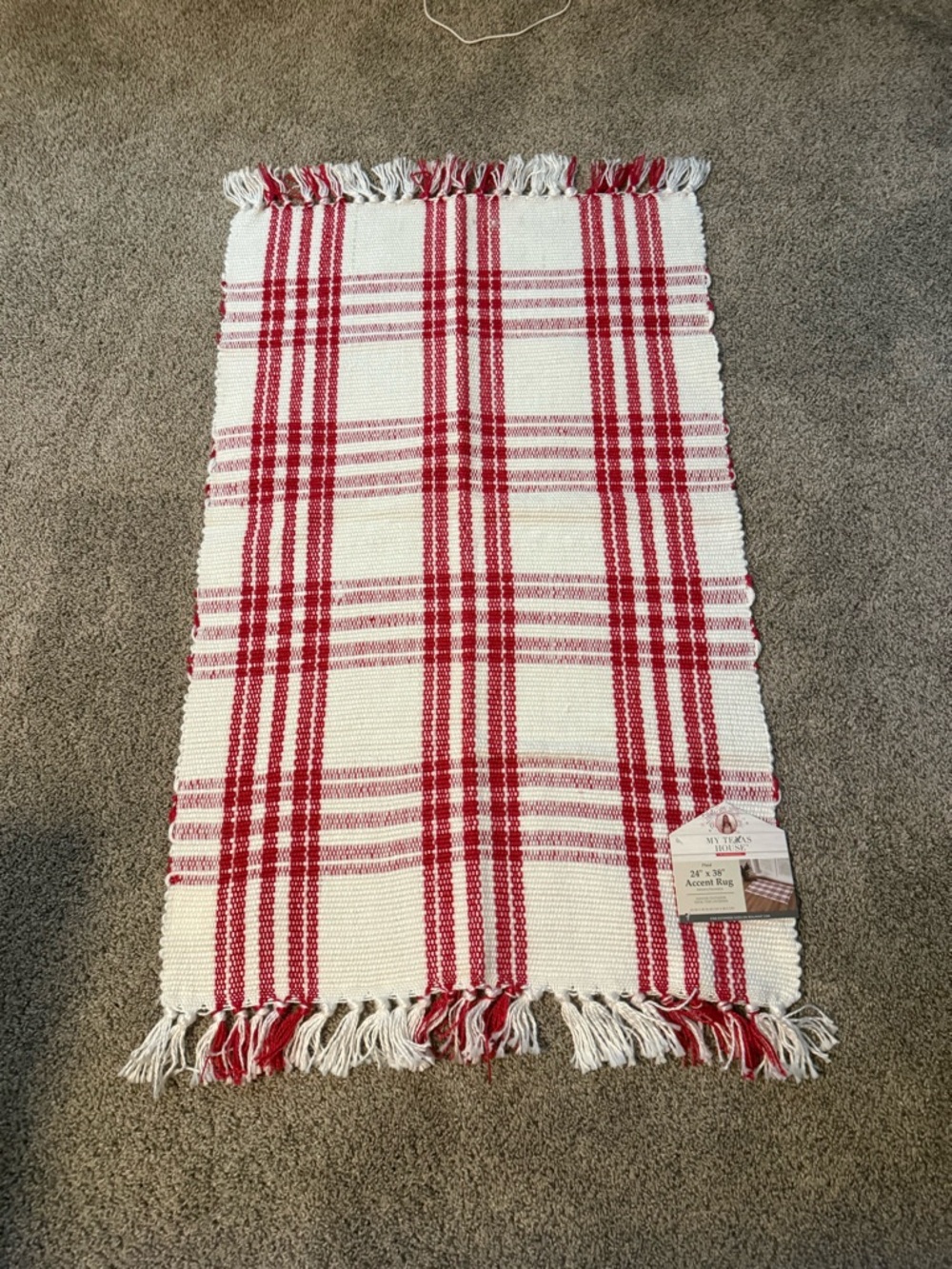 My Texas House Indoor/ Outdoor Plaid Accent Rug, Red & White, 24" x38"